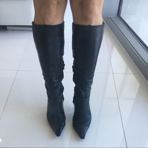Used BCBGIRLS black leather Whipstitch Boots